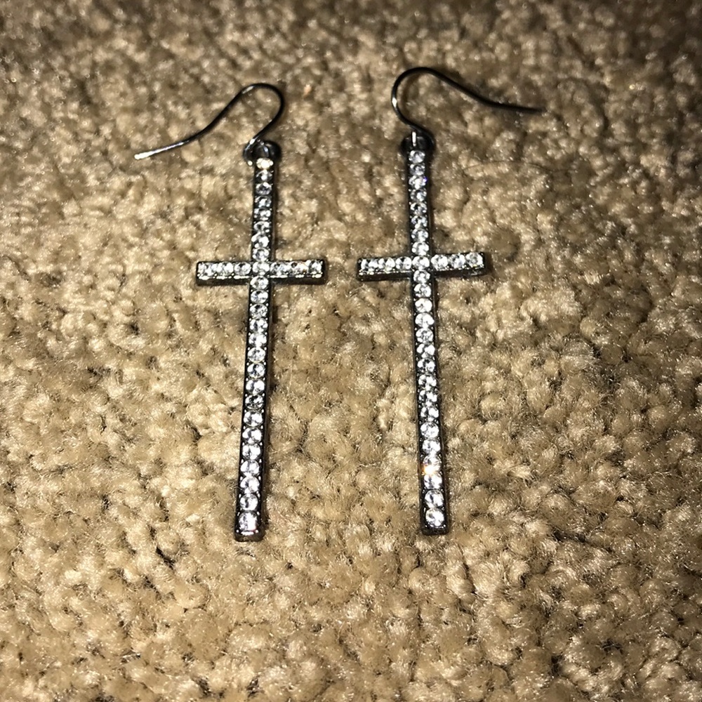 Crystal cross earrings